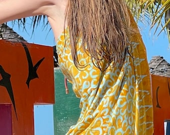 Yellow Batik Sarong | Floral Beach Cover Up | Bali Wrap Skirt | Last Chance