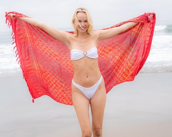 Red Batik Sarong | Bali Beach Cover Up | Bali Wrap Skirt | Last Chance