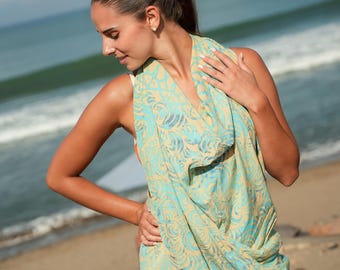Sarong de batik amarillo / Cubrebaño de playa con olas / Falda pareo balinesa / Pareo de resort