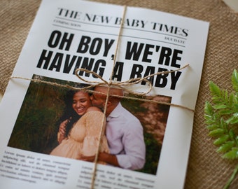 Editable Vintage Pregnancy Announcement Newspaper - Extra! Extra! We're Having a Baby!