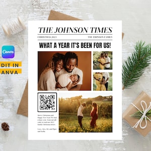 Modèle de lettre de Noël de journal familial vintage - Carte QR Code