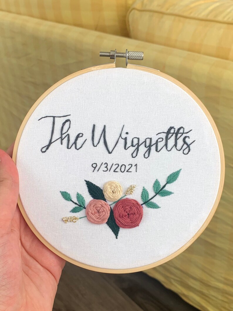 Personalized couple wedding hoop, embroidery hoop wedding, wedding gift, names embroidery, floral embroidery hoop, baby name embroidery hoop image 10