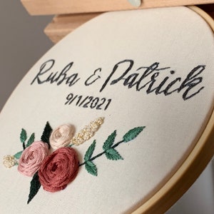 Personalized couple wedding hoop, embroidery hoop wedding, wedding gift, names embroidery, floral embroidery hoop, baby name embroidery hoop image 9