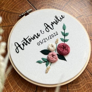 Personalized couple wedding hoop, embroidery hoop wedding, wedding gift, names embroidery, floral embroidery hoop, baby name embroidery hoop image 2