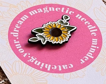 Sunflower magnetic needle minder, for embroidery, for cross stitch, double magnet, sunflower magnet, enamel sunflower, magnetic pin