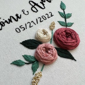 Personalized couple wedding hoop, embroidery hoop wedding, wedding gift, names embroidery, floral embroidery hoop, baby name embroidery hoop image 4