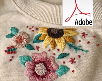 Flowery - Garment Embroidery pattern, Embroidery PDF Pattern, pattern, for her, floral embroidery, clothes embroidery pattern