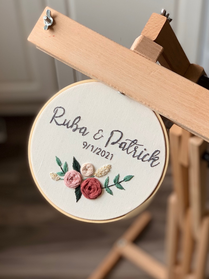 Personalized couple wedding hoop, embroidery hoop wedding, wedding gift, names embroidery, floral embroidery hoop, baby name embroidery hoop image 7