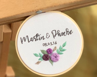 Personalized couple wedding ornament hoop, embroidery hoop wedding, wedding gift, names embroidery, floral embroidery hoop