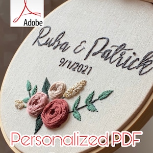 Personalized couple wedding hoop embroidery pattern, embroidery wedding gift, names embroidery, floral embroidery, baby name embroidery hoop