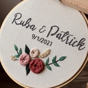 Personalized couple wedding hoop, embroidery hoop wedding, wedding gift, names embroidery, floral embroidery hoop, baby name embroidery hoop image 5