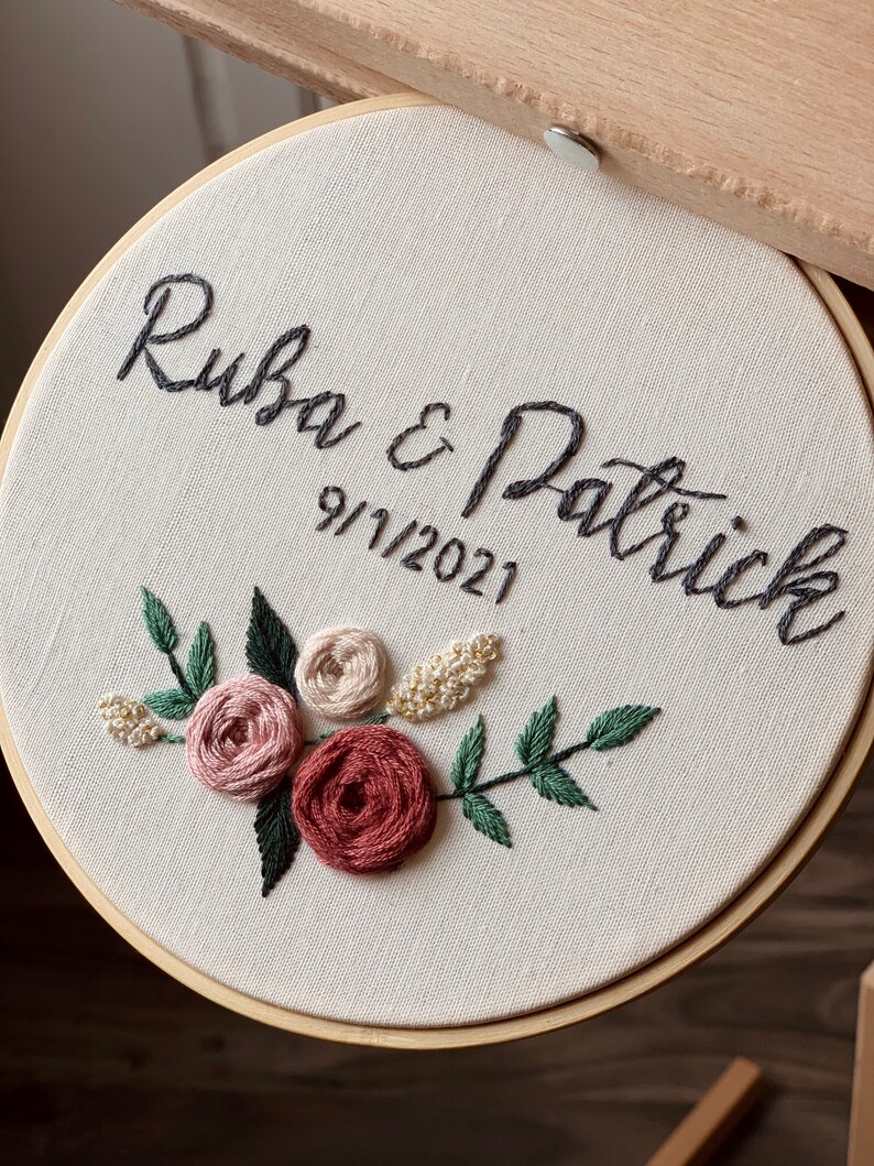 Personalized couple wedding hoop, embroidery hoop wedding, wedding gift, names embroidery, floral embroidery hoop, baby name embroidery hoop image 5