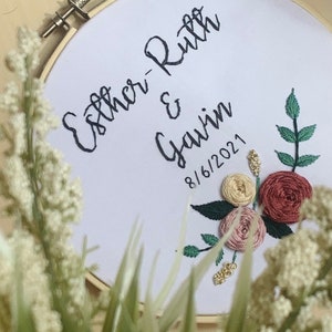 Personalized couple wedding hoop, embroidery hoop wedding, wedding gift, names embroidery, floral embroidery hoop, baby name embroidery hoop image 8