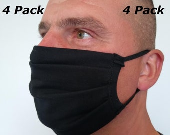 4 Pack Face Mask Washable & Reusable, Double Layer Cotton Facemask, Face Covering Handmade Uk, Men Women Unisex Black Mask, Free Uk Delivery