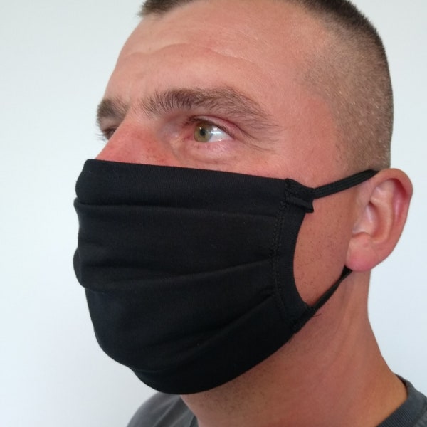 Washable Reusable Face Mask, Double Layer Cotton Facemask, Face Covering Handmade Uk, Men Women Unisex Black Mask, Fast & Free Uk Delivery