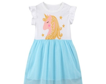 Golden Pattern Girls Unicorn Dress 