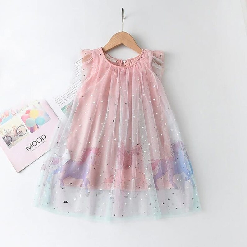 Sleeveless Unicorn & Rainbow Girls Birthday Dress In Pink | Toddler Kid Baby Girl Dress Gift Princess Girl Summer Dresses Cloths 2-8 Years 