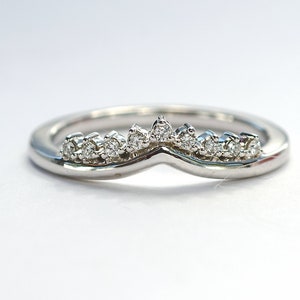 Contour Band Diamond White Gold, V Band, Nesting Band, Curved Wedding Band, Stacking Band Diamond 14K Gold,