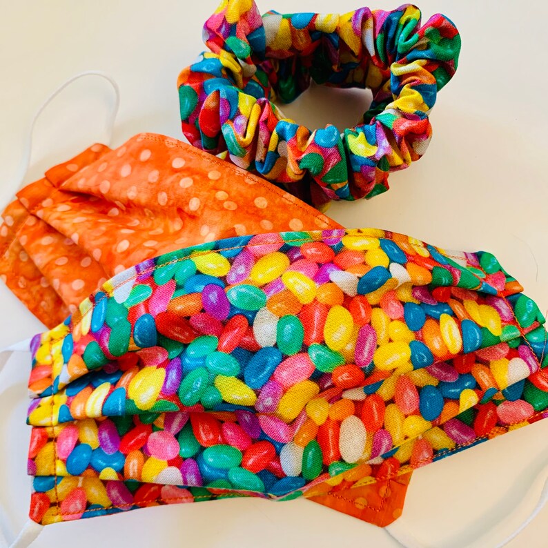 Jelly Bean Face Mask Jellybean Hair Scrunchie Set Washable Etsy