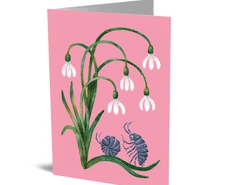 Kaart januari (pissebedden en sneeuwklokje)