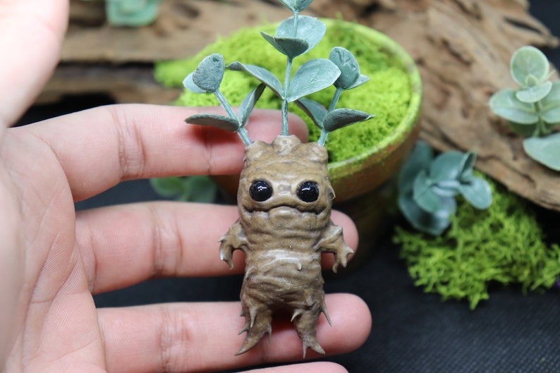 Mandrake Plant Stylized Baby Mandragora Magic Herbology and Botany Herb Collectible Wizard & Witch Hand Painted Craft Planter image 6