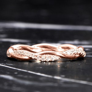Infinity Twisted Rope Rose Gold Wedding Bands Women, Promise Ring For Her Wedding Band Women, Rings 18k Rose Gold Plated Full Eternity Band