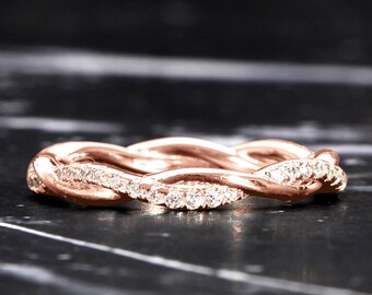 Rings For Women Rose Gold Plated Full Eternity Band Exclusive Rope Rose Gold Wedding Bands Women Promise Ring For Her Wedding Band Women