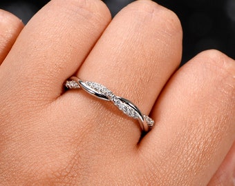 Infinity Band Alianzas de boda Regalo de mujer para ella, Anillo de promesa de cuerda retorcida para ella - Anillos de bodas de aniversario de plata de ley 925 para mujeres