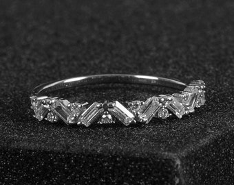 Half Eternity Wedding Bands Women Baguette Cut Promise Ring for Her Vintage Rings for Women, Half Eternity Ring Wedding Ring Set for Her