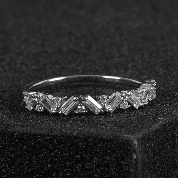 Half Eternity Wedding Bands Women Baguette Cut Promise Ring for Her Vintage Rings for Women, Half Eternity Ring Wedding Ring Set for Her