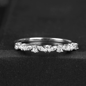 Marquise&Round cut CZ Weddings Bands Women, 925 Silver Promise Ring for her, Half Eternity Band antique Unique Bridal Set Anniversary Rings