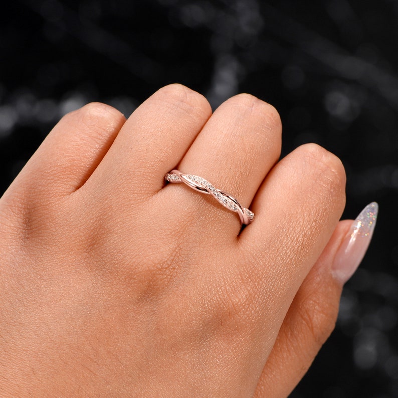 Infinity Twisted Rope Rose Gold Wedding Bands Women, Promise Ring For Her Wedding Band Women, Rings 18k Rose Gold Plated Full Eternity Band image 4