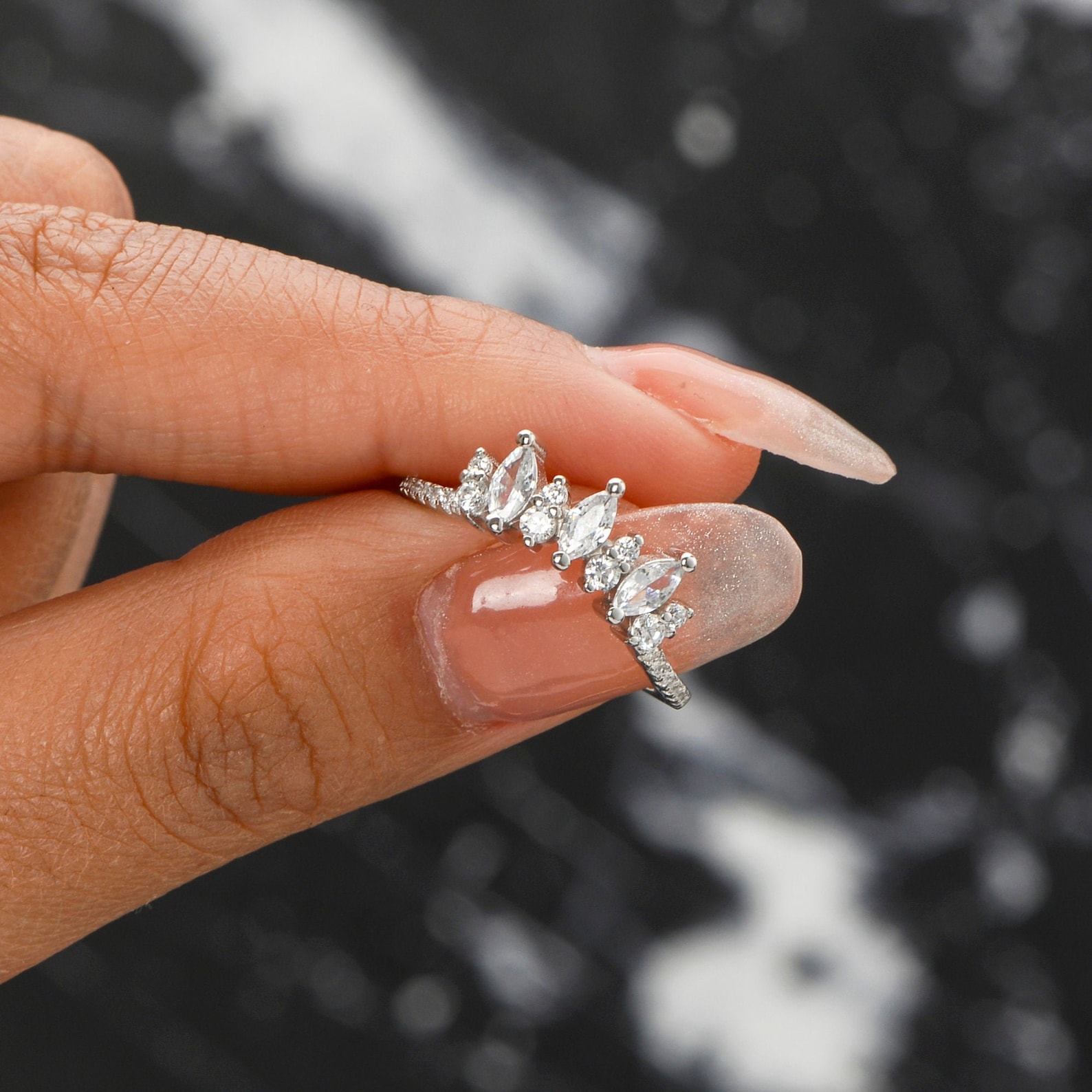 Unique Curved Wedding Bands Women 925 Silver Promise Ring for Etsy