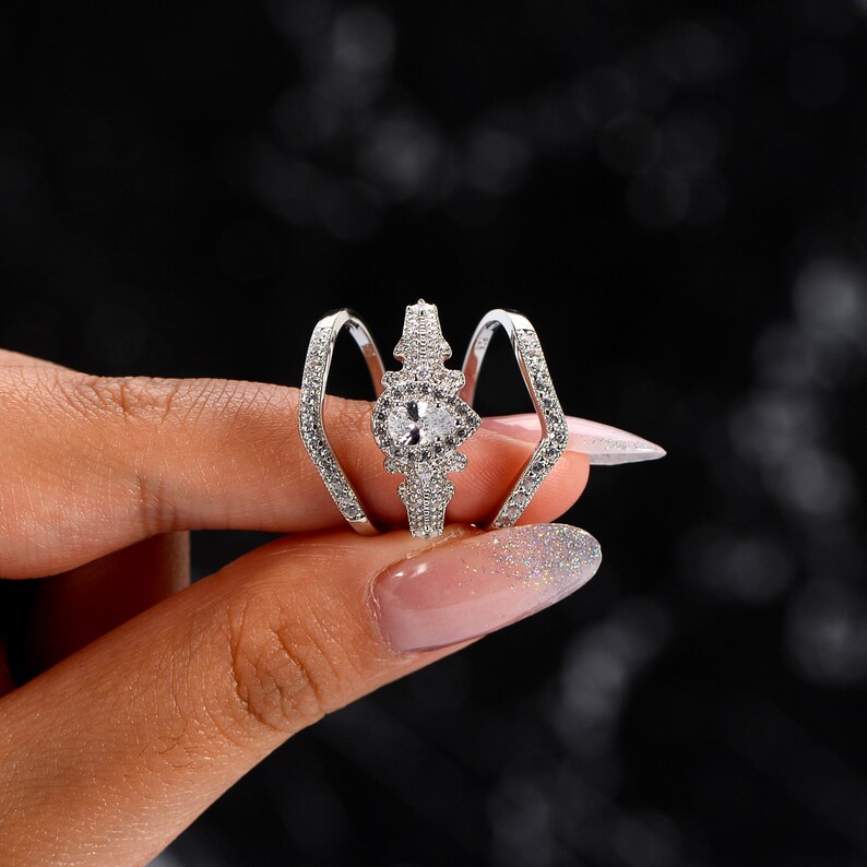 Pear Cut Ring 1.4ct Pear Wedding Ring Set Anniversary Gift Pear Promise Rings For Women 925 Sterling Silver Pear Halo Engagement Ring Set