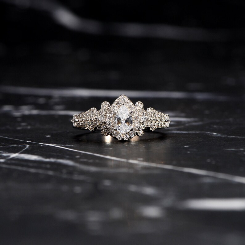 Pear Cut Ring 1.4ct Pear Wedding Ring Set Anniversary Gift Pear Promise Rings For Women 925 Sterling Silver Pear Halo Engagement Ring Set