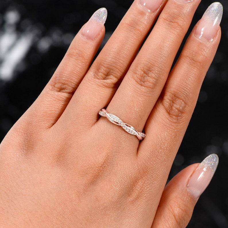 Infinity Twisted Rope Rose Gold Wedding Bands Women, Promise Ring For Her Wedding Band Women, Rings 18k Rose Gold Plated Full Eternity Band image 3