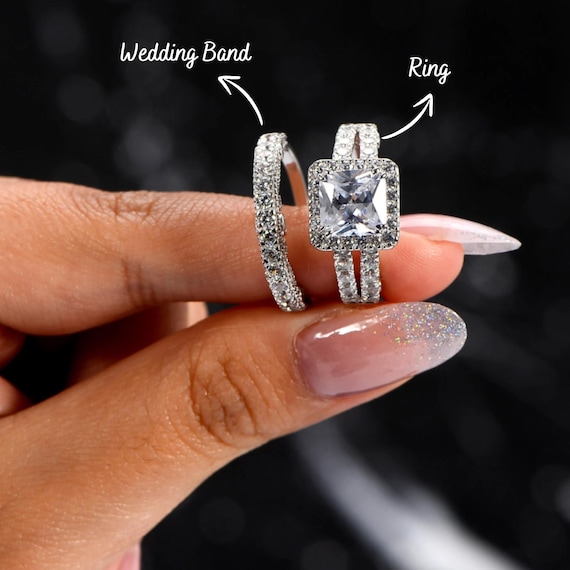 Carat Princess Cut Cubic Zirconia Wedding Ring Set, 925 Sterling Silver  Engagement Ring Set, Promise Rings For Women, Anniversary Gift