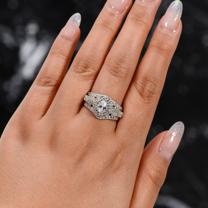 Pear Cut Ring 1.4ct Pear Wedding Ring Set Anniversary Gift Pear Promise Rings For Women 925 Sterling Silver Pear Halo Engagement Ring Set