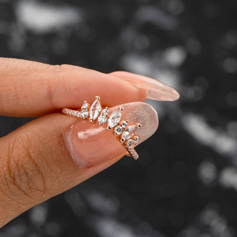Unique Curved Wedding Bands Women 925 Silver Promise Ring for - Etsy