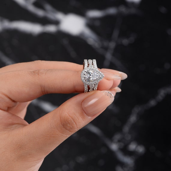 925 Sterling Silver Cubic Zirconia Eternity Engagement Ring Set - Pavé, Round Cut
