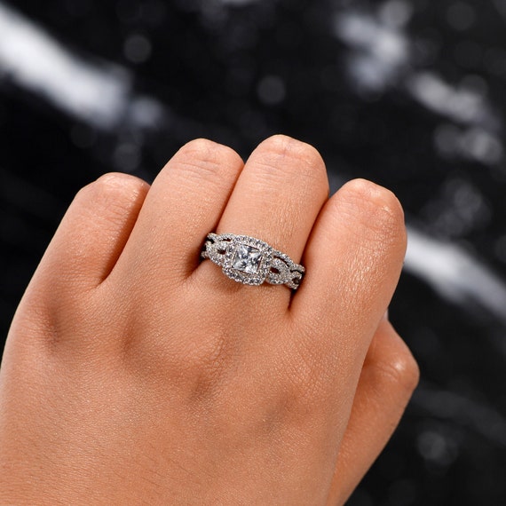 Sterling Silver 3 Piece CZ Round Center Promise Wedding Ring Set Sterling Silver 3 Piece CZ Round Center Promise Wedding Ring Set