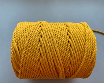 Cuerda retorcida de macramé de 4 mm, cordón de macramé de 3 hilos, Cuerda de suspenso, Cordón de algodón color mostaza, 150 m./164 yardas, 1 kg, Fabricado en Baltic countr