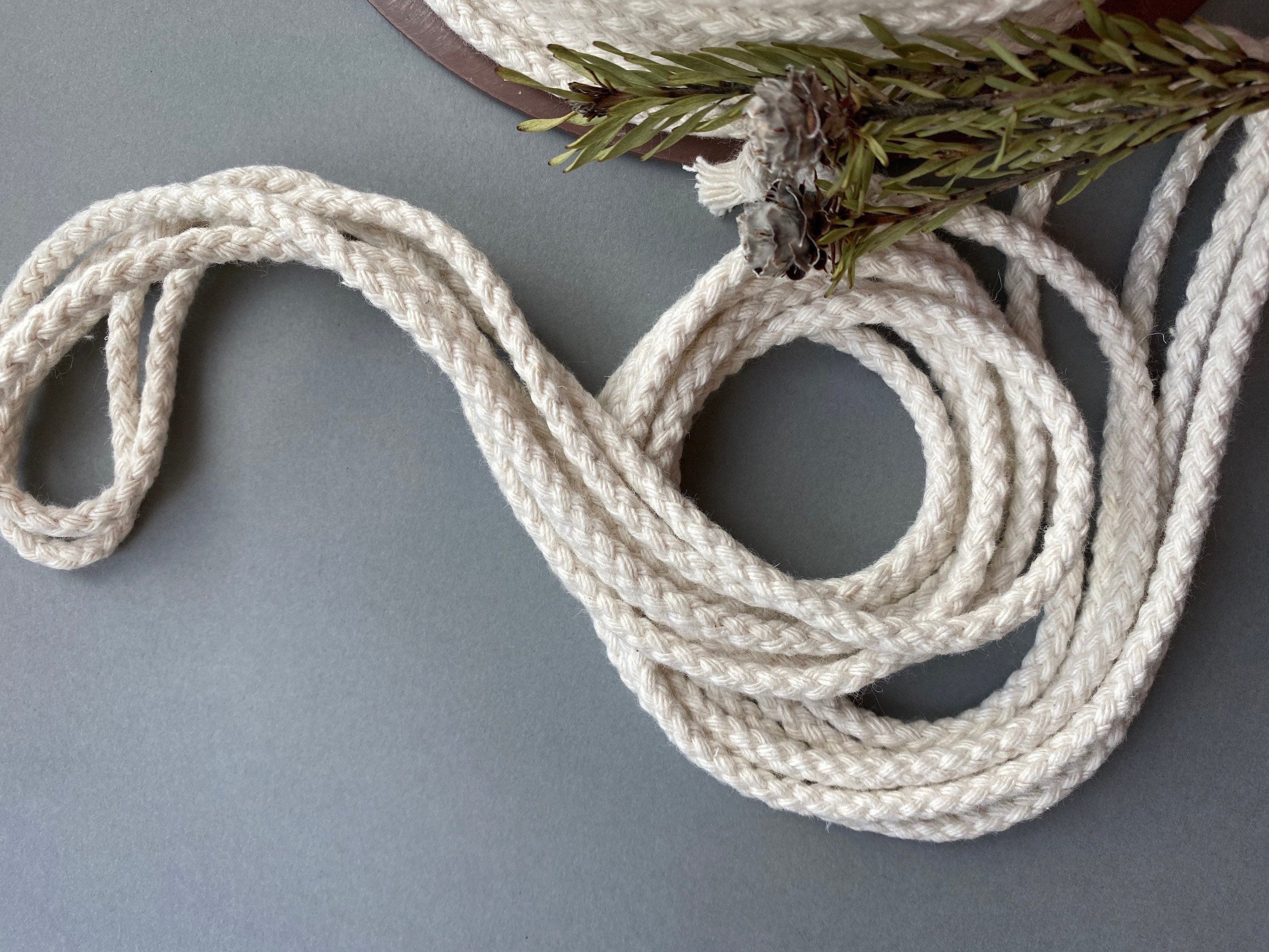 Ivory Cotton Rope 7mm. Macrame Braided Cord Accessories. 
