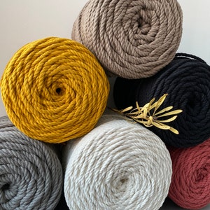 4 mm macrame twisted rope, 3 strand cord, Planthanger rope, Diferent colors cotton cord, 1 kg/150 m, Made in North Europe, Soft macrame rope