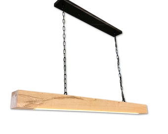 Oak pendant light with LED strip | 120 cm | black ceiling plate | 3000K