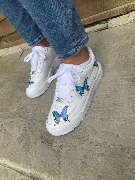 Buy Custom Air Force 1 Butterfly Blue Black Drip Butterfly Af1 Online in  India 