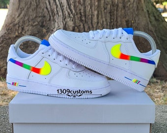 Custom neon rainbow air force, custom neon trainers, custom neon sneakers, rainbow trainers, youth kids trainers sneakers