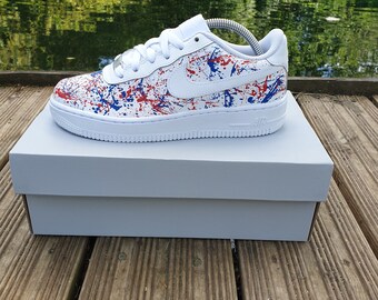 Custom Air Force 1 painted af1 trainers shoes white navy red (all sizes, mens, women's, junior, kids infants) personalised sneaker gift