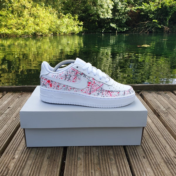Custom Air Force 1 painted Nike af1 trainers shoes white grey neon pink (all sizes mens women's, junior, kids and infants) personalised gift