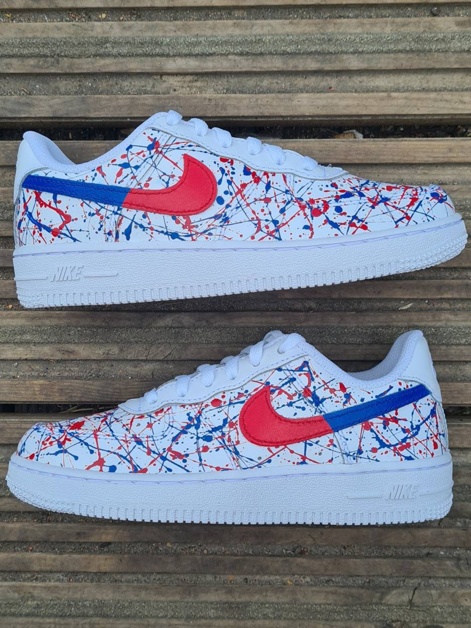 Custom Red and Blue Air Force 1 Trainers Af1 Splat Sneakers Etsy UK(01)